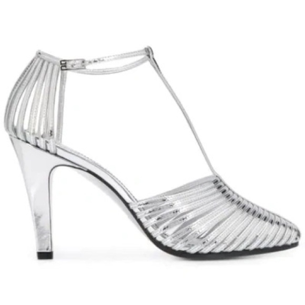 Givenchy T Strap silver metallic cage sandals